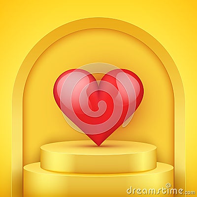 Yellow podium with heart and arch Vector Illustration