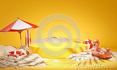 Yellow Podium Product Display Summer Concept Sand 3D Rendering Stock Photo