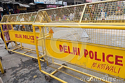Yellow Police Barricade Editorial Stock Photo