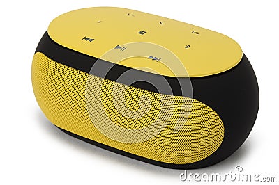 Yellow portable blue-tooth speaker isolated on white background Stock Photo
