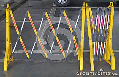 Yellow Portable Plastic Barriers Blocking The Road Stock Photo