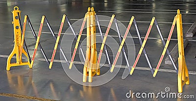 Yellow Portable Plastic Barriers Blocking The Road Stock Photo