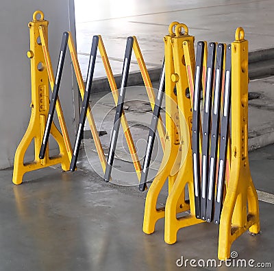 Yellow Portable Plastic Barriers Blocking The Road Stock Photo