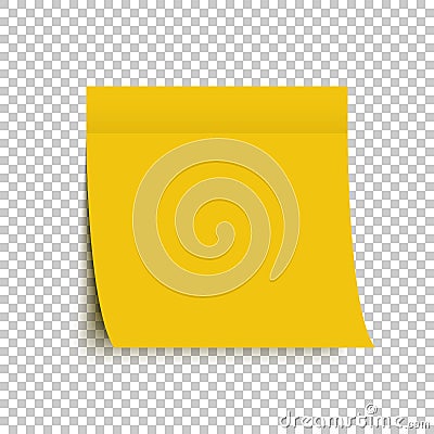 Yellow post note sticker. Sticky note. Yellow sticker with shadow on transparent background Vector Illustration