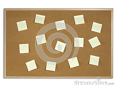 Yellow Post It Notes on Cork Board Stock Photo