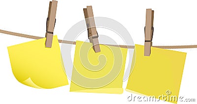 Yellow postit note on a peg on string Stock Photo