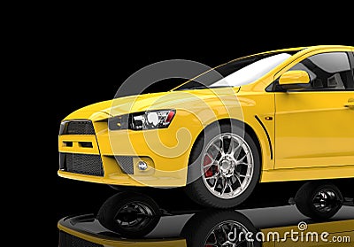 Yellow Powerful Modern Car on Black Background Stock Photo