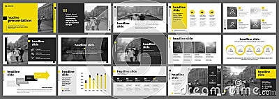 Yellow presentation templates elements on a white background. Vector Illustration