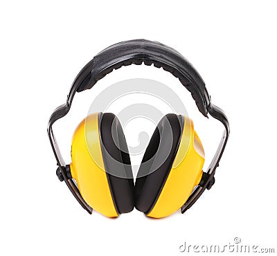 Yellow protective ear muffs. Stock Photo