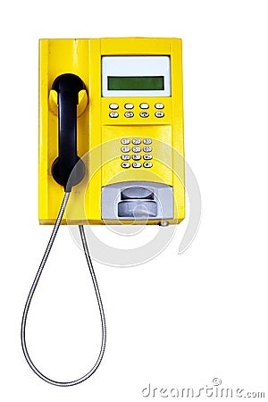 Yellow public telephone Stock Photo