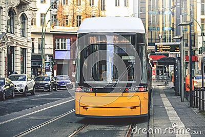 Yellow public transportation tram in Berlin Stock Photo