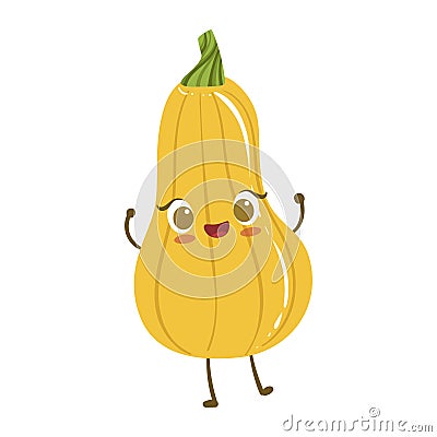 Yellow Pumpkin Cute Anime Humanized Smiling Cartoon Vegetable Food Character Vector Illustration