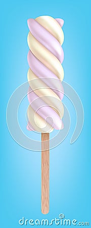 Yellow and purple spiral candy. Berry marshmallow lollipop. Vector Illustration