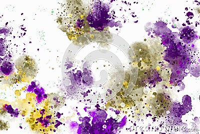 Yellow and purple watercolor blots and spots on a white background. Abstract watercolor light background. Stock Photo