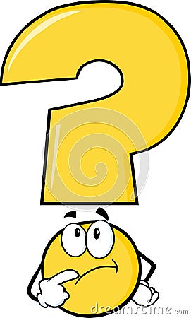 Yellow Question Mark Character Thinking Stock Photo