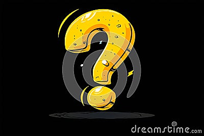 A yellow question mark is drawn on a black background. Generative AI Stock Photo