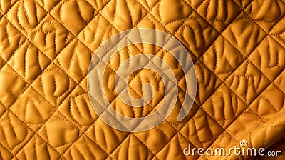Yellow Quilted fabric background top view, generative AI. Stock Photo