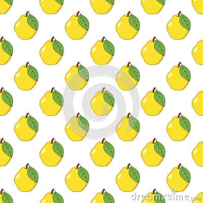 Yellow Quince Seamless Pattern on White Vector Illustration