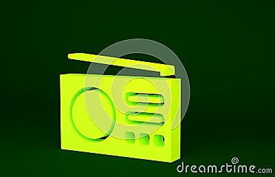 Yellow Radio with antenna icon isolated on green background. Minimalism concept. 3d illustration 3D render Cartoon Illustration