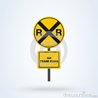 Yellow Rail Sign - Railroad warning. Simple vector modern icon design illustration Vector Illustration
