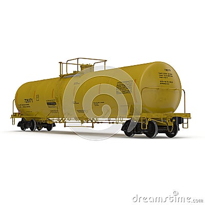 Yellow railroad tank cars for oil and gas isolated. 3D illustration Cartoon Illustration