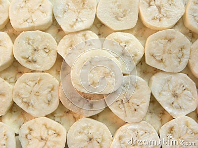 Yellow raw sliced plantain banana Stock Photo