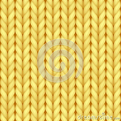 Yellow realistic knit texture seamless pattern of cozy wool. Soft fiber background template Vector Illustration