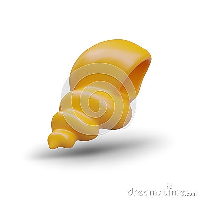 Yellow realistic marine underwater twisted shell on white background with shadow Vector Illustration