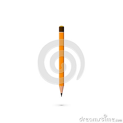 Yellow realistic pencil with shadow. Vector illustration isolated on white background Vector Illustration
