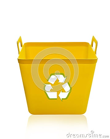 Yellow recycling bin Stock Photo