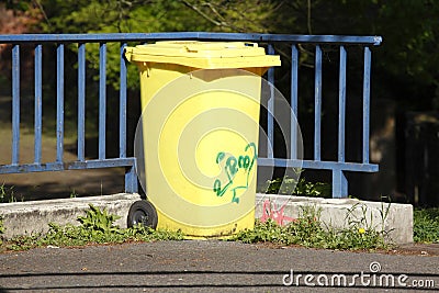 Yellow Recycling Bin Stock Photo