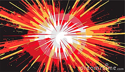 Yellow-red-black background with explosion force lines. Stock Photo