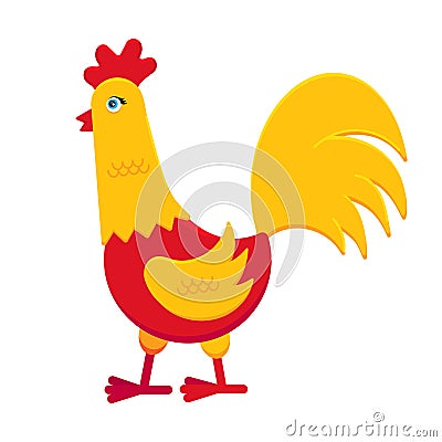 Yellow and red cock rooster flat style design vector illustration. Vector Illustration