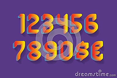 Yellow red gradient festive numbers with currency signs of dollar and euro Vector Illustration