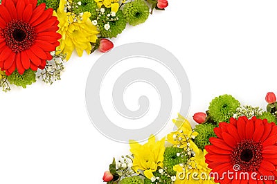 Yellow, red and green flowers corner arrangement Stock Photo