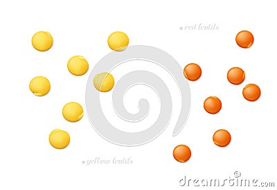 Red and yellow football lentils isolated on white background. Top view Vector Illustration