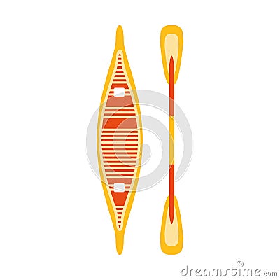 Yellow And Red Woden Canoe With Peddle, Part Of Boat And Water Sports Series Of Simple Flat Vector Illustrations Vector Illustration