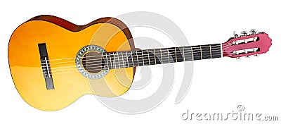Yellow red wooden classic new acoustic guitar traditional rock music string instrument isolated white background Stock Photo