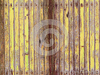 Yellow reddish weathered wooden wall with peeling paint v2 Stock Photo