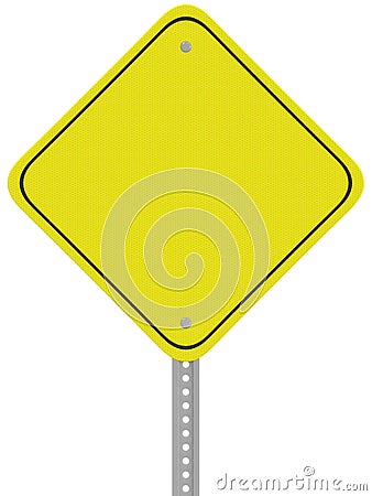 Yellow reflective caution road sign isolated on a white backgrou Stock Photo