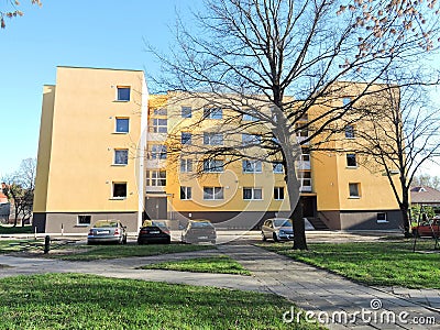 Yellow residential home, Lithuania Editorial Stock Photo