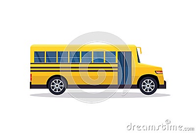 Yellow retro bus back to school pupils transport concept white background flat horizontal banner Vector Illustration