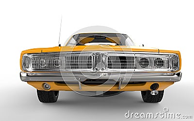 Yellow retro muscle car Stock Photo