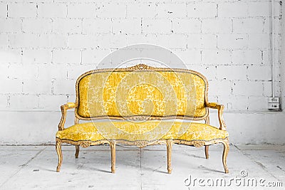 Yellow Retro Sofa Stock Photo