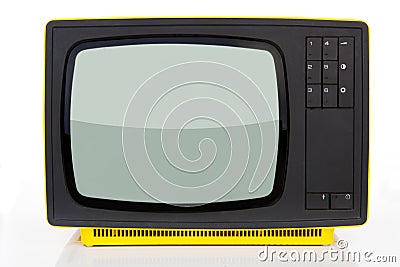 Yellow retro television. Stock Photo