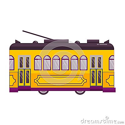 Yellow Retro Tram Single Icon Vector Illustration