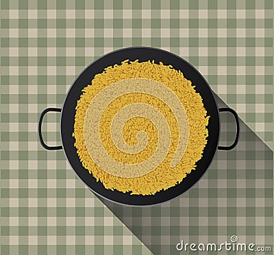 Yellow rice in paella pan Vector Illustration