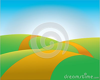 Yellow road over green hills Vector Illustration