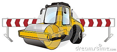 Road roller with fence Stock Photo