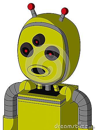 Yellow Robot With Bubble Head And Round Mouth And Three-Eyed And Double Led Antenna Stock Photo